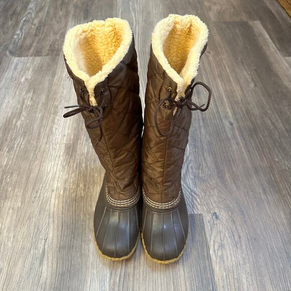 Vintage L.L. Bean Quilted Sherpa Lined Duck‎ Boots Womens Size 7M Pull On Rubber - Picture 2 of 12